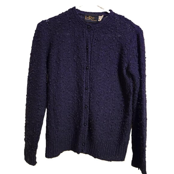 Vintage 80's Le Roy Knitwear Button Up Classic Cardigan Dark Navy Women's M - Picture 1 of 4